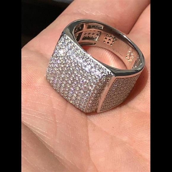 Men's Solid 925 Silver MOISSANITE Passes Tester Square Pinky RING Hip Hop